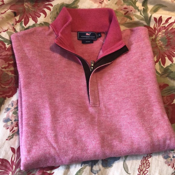 VINEYARD VINES Size XLPink Weave Brown Sueded collar 1/4 zip Merino Wool $229NEW - Picture 15 of 16